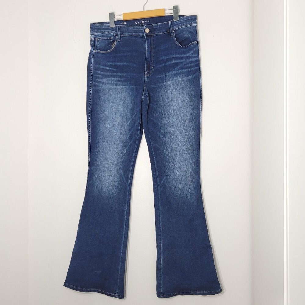 White House Black Market Blue High Rise Cotton Blend Flared Jeans Plus Size 18L